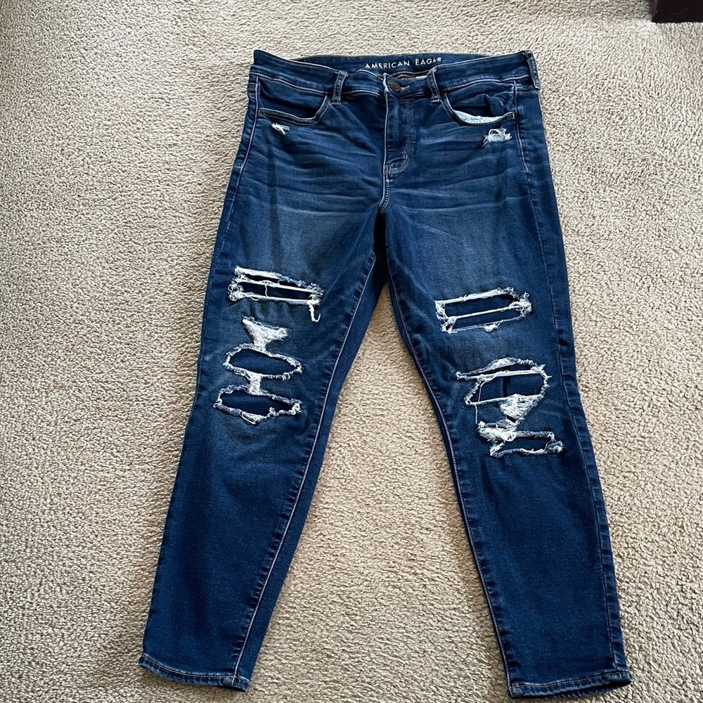 American Eagle Outfitters Women's Ripped Dark Blue Jeggings